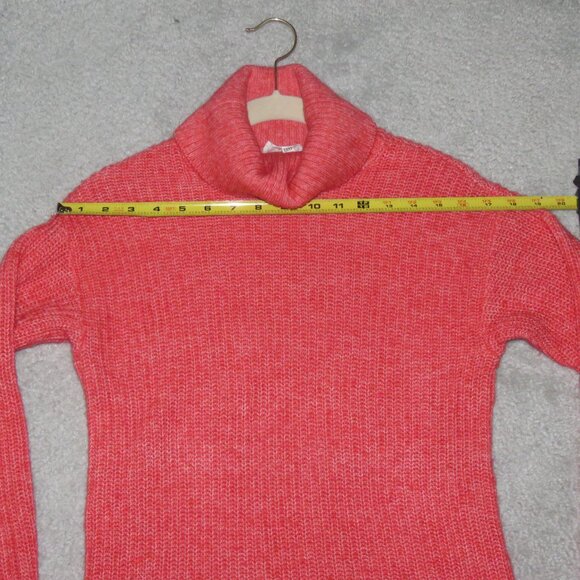Candace Cameron Bure Sz XXXS Coral Orange Step Hem Long Sleeve Turtleneck Cowl - Picture 12 of 14